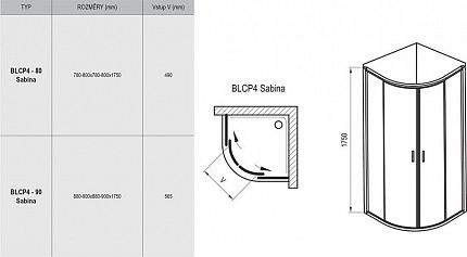 Душевой угол Ravak Blix BLCP4-90 Sabina блестящий + Грапе